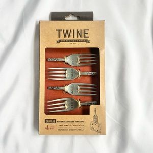 Twine Chateau Silver Cheese Markers Set of 4 Reusable Forks Charcuterie NIB